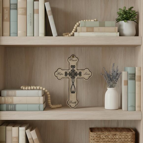 Farmhouse Wall Cross Peace Hope Love Faith Christian Decor Inspirational 10” - Picture 2 of 12